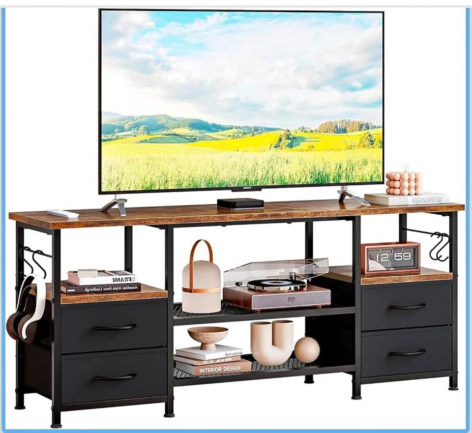 High TV Stand 120 x 30 x 50 cm - 5 Shelves, 2 Drawers - New