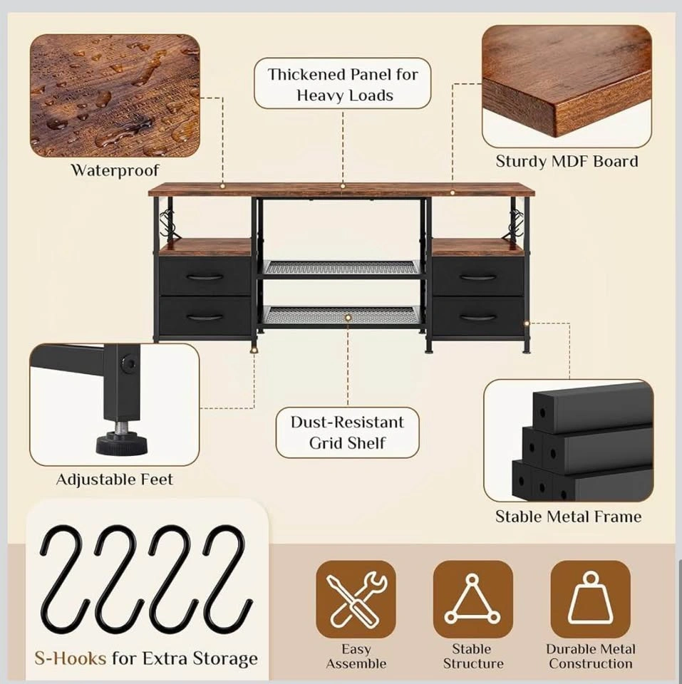High TV Stand 120 x 30 x 50 cm - 5 Shelves, 2 Drawers - New - photo 2