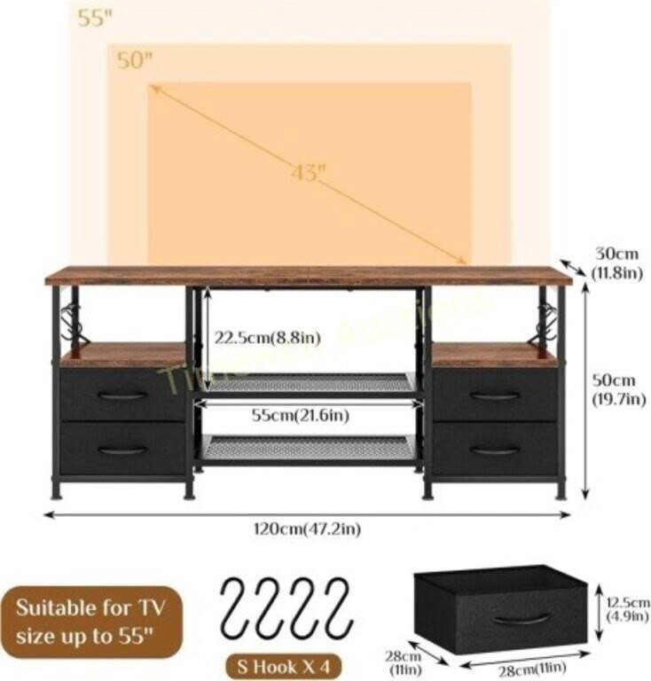 High TV Stand 120 x 30 x 50 cm - 5 Shelves, 2 Drawers - New - photo 3