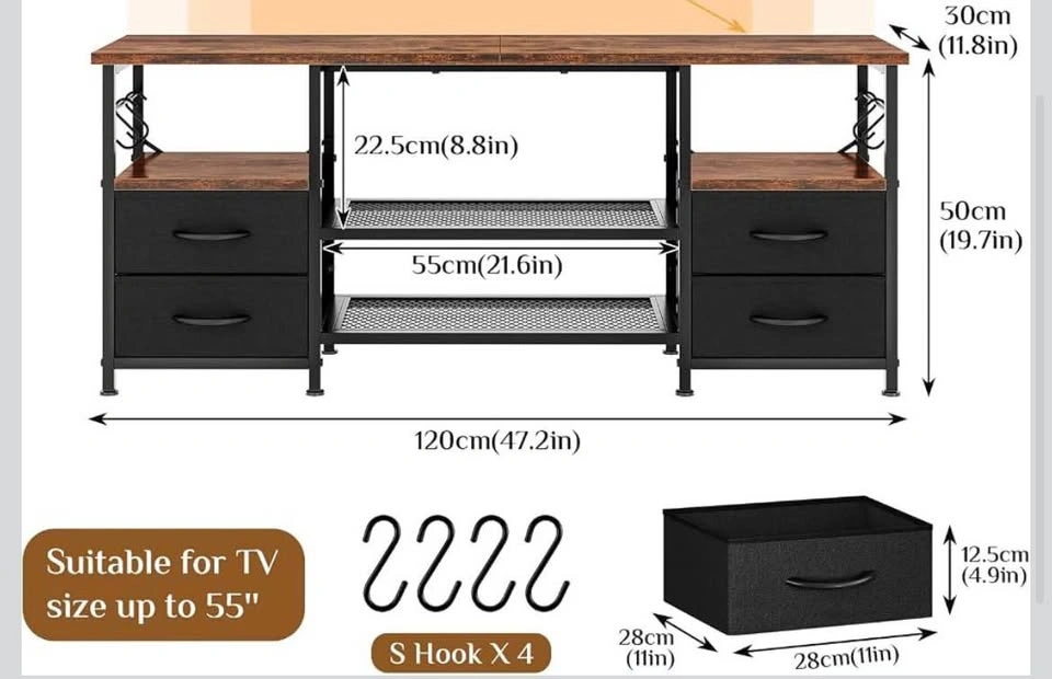 High TV Stand 120 x 30 x 50 cm - 5 Shelves, 2 Drawers - New - photo 4