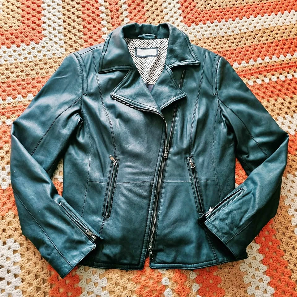 Lambskin Leather Moto Jacket SCHYIA Dark Blue M/L