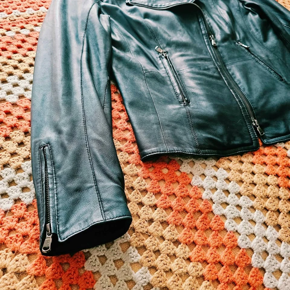 Lambskin Leather Moto Jacket SCHYIA Dark Blue M/L - photo 3