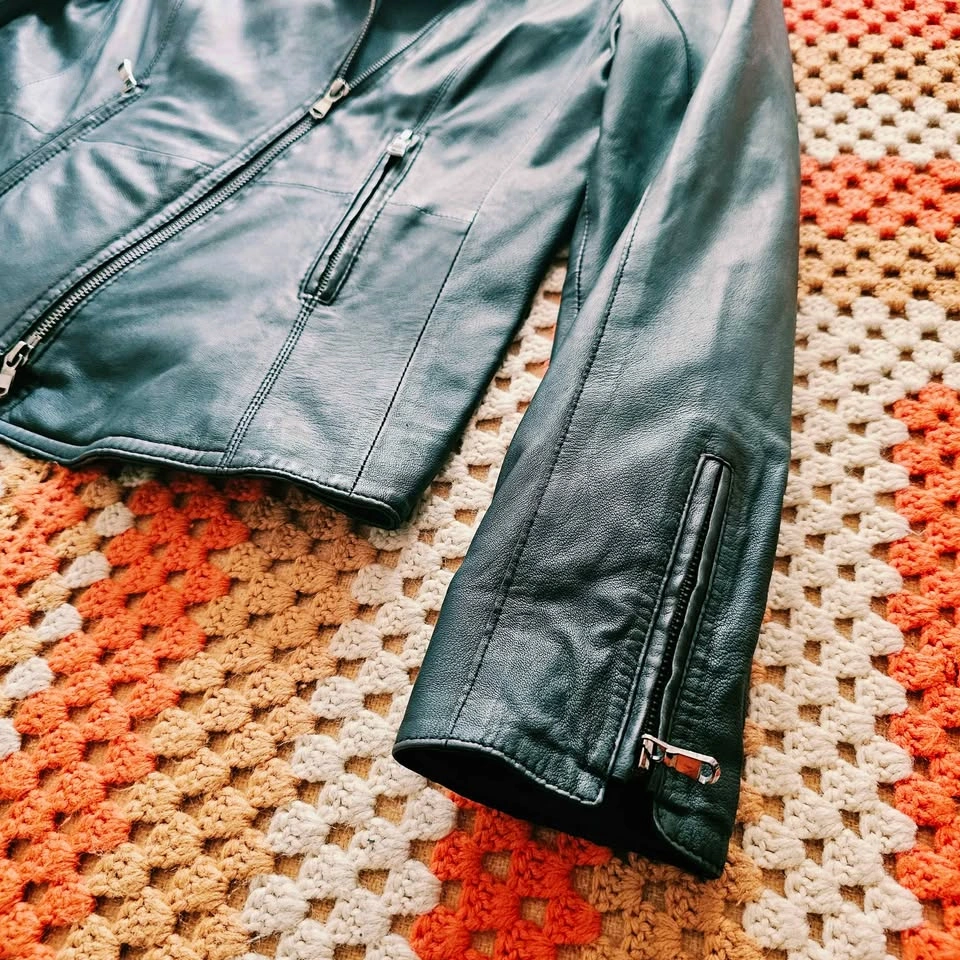 Lambskin Leather Moto Jacket SCHYIA Dark Blue M/L - photo 4