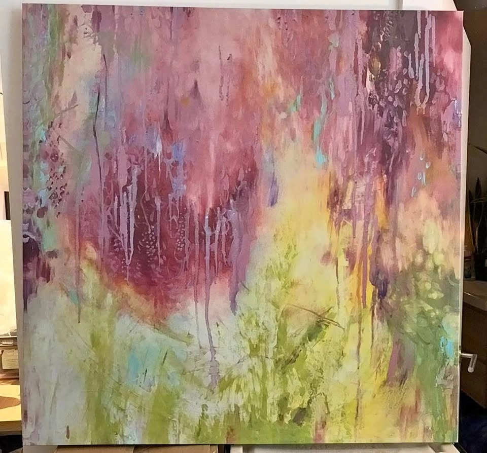 Large Colourful Abstract Canvas Art — 37″ × 37″ — $120