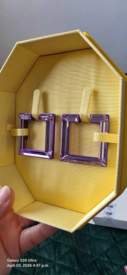 Violet Swarovski Square Hoop Earrings in Box