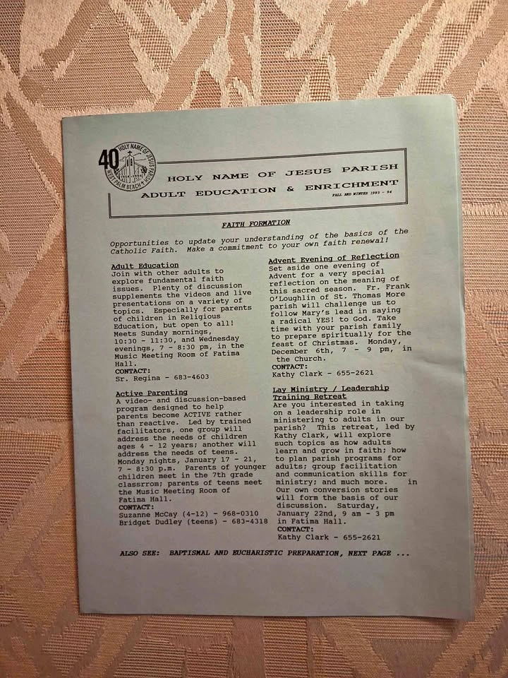 Vintage Catholic Parish Newsletter - Holy Name of Jesus