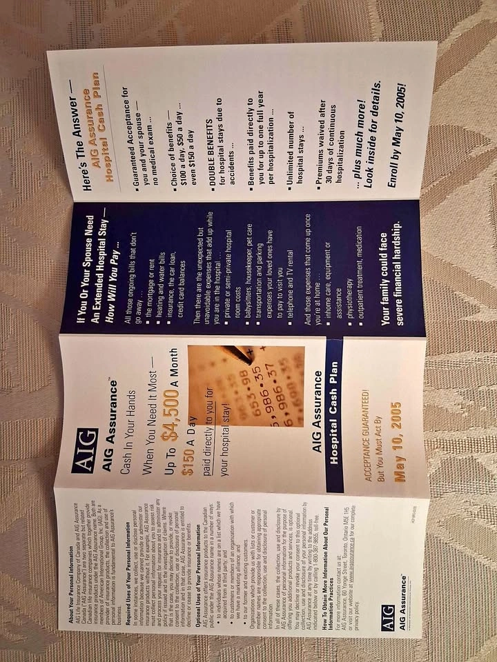 Collectible 2005 AIG Assurance Tri-Fold marketing brochure
