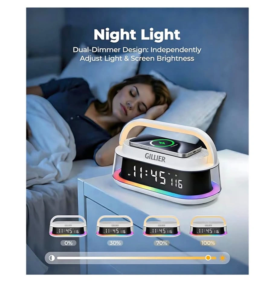 GILLIER Wireless Speaker Alarm Clock RGB Light