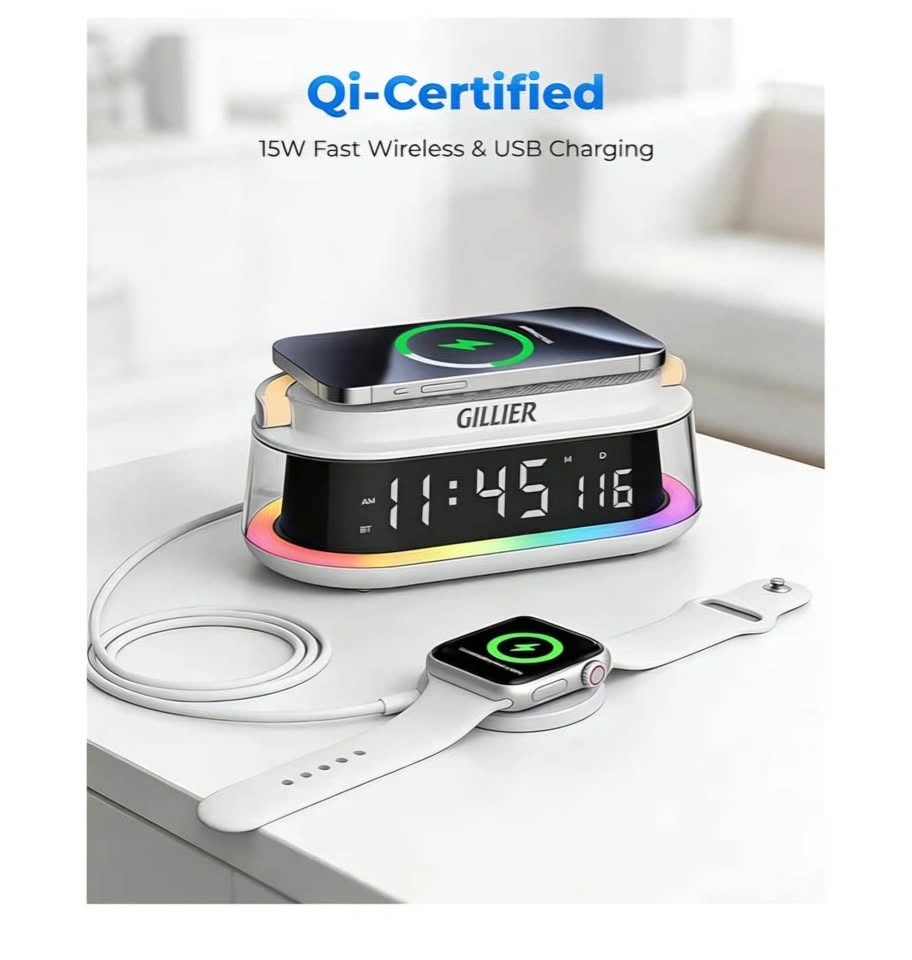 GILLIER Wireless Speaker Alarm Clock RGB Light - photo 4