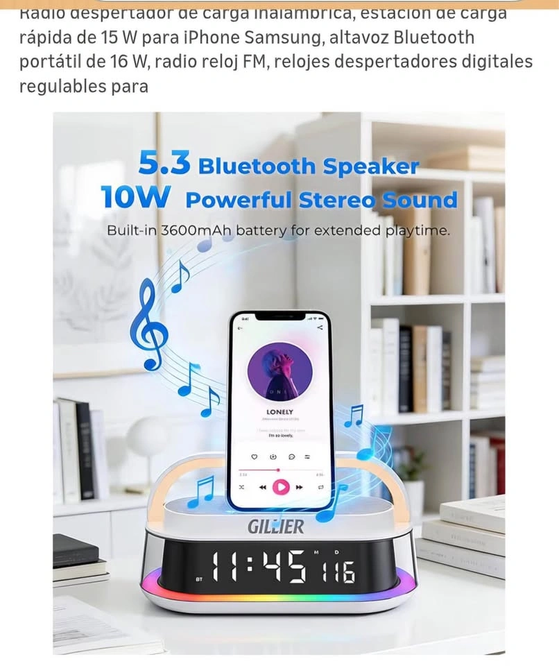 GILLIER Wireless Speaker Alarm Clock RGB Light - photo 5