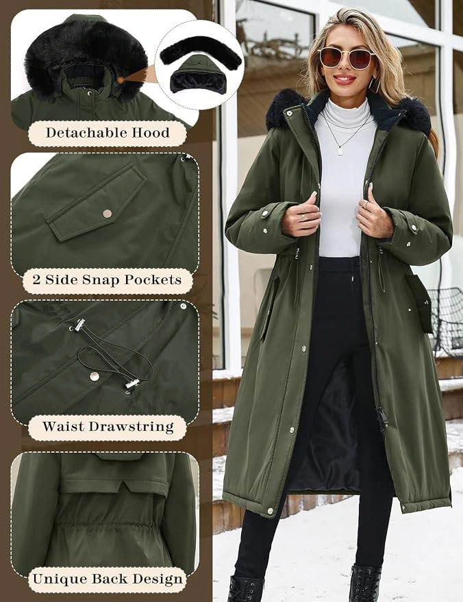 Women’s Long Winter Coat • Green • Size small - photo 4