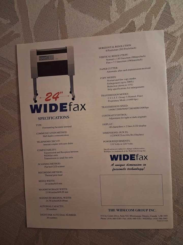 1992 Vintage WIDECOM 24" WIDEfax Advertisement / Tech Print - photo 3