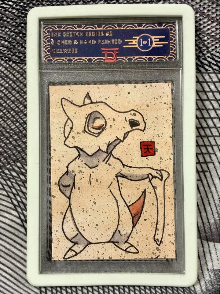 Original 1/1 Ink Sketch Cubone Signed Hand Painted Drawzee Pokem