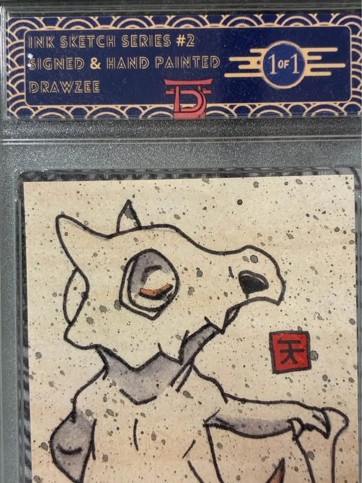 Original 1/1 Ink Sketch Cubone Signed Hand Painted Drawzee Pokem - photo 2