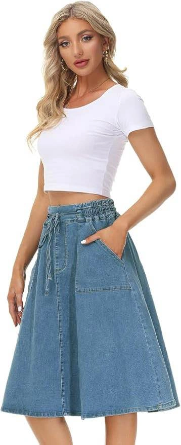 (NEW) Women's Blue Denim Skirt • A-Line Pull-On Jean Skirt • Siz - photo 3