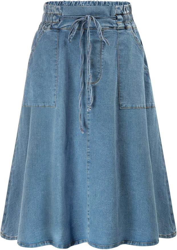 (NEW) Women's Blue Denim Skirt • A-Line Pull-On Jean Skirt • Siz - photo 4