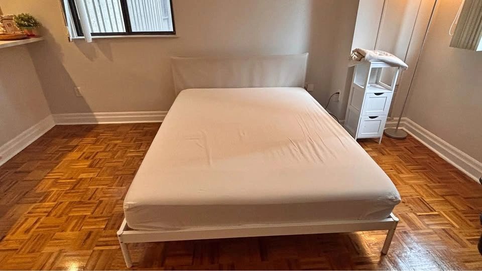 IKEA KLEPPSTAD Queen Bed Frame – White / Vissle Beige