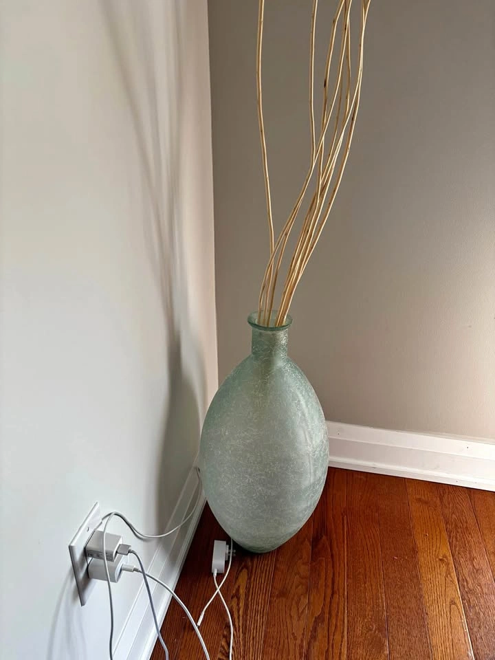Large Blue Ceramic Floor Vase + Decorative Branches