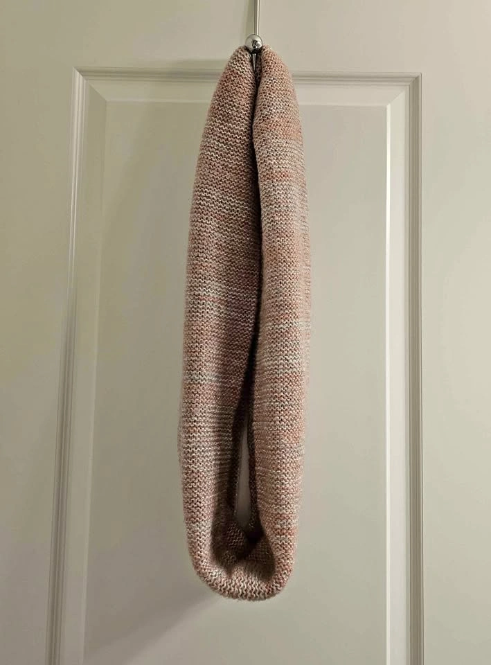 Marled Coral Pink and Grey Knit Infinity Scarf