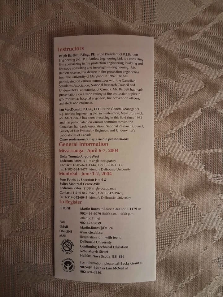 Vintage 2004 Dalhousie University Fire Safety Conference Brochur - photo 3