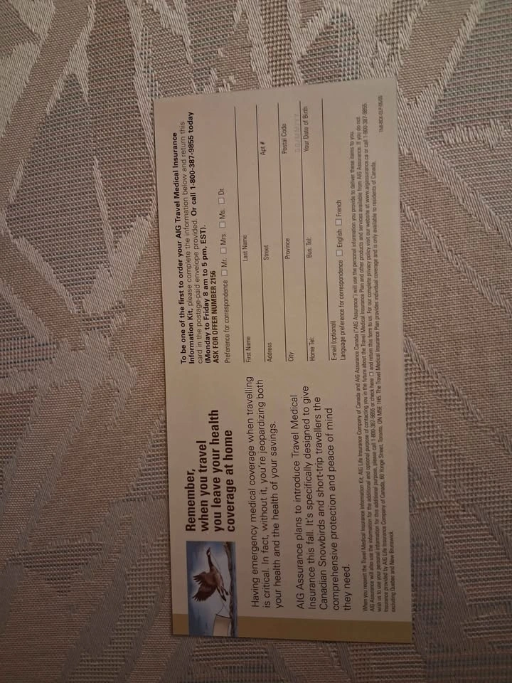 Collectible 2005 AIG Assurance Snowbird Insurance Ephemera - photo 2