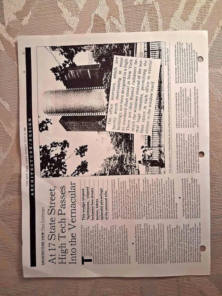 Vintage 1988 NY Times Paul Goldberger Architecture Clipping