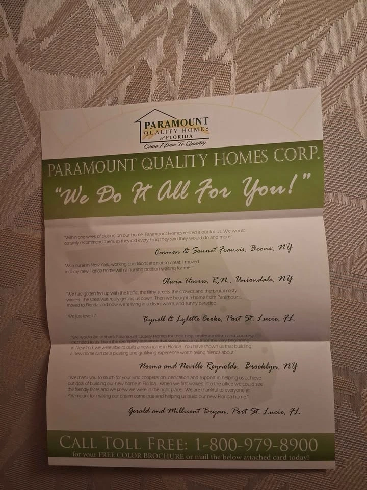 Vintage 2004 Paramount Quality Homes Florida Souvenir pamphlet - photo 2