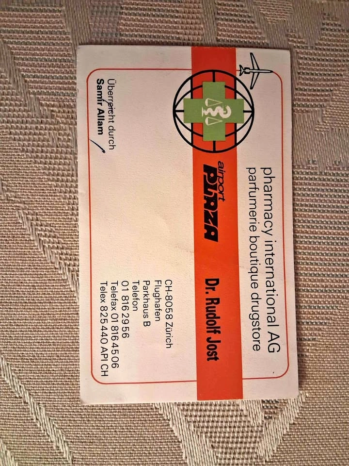 Vintage 1990 Zurich Airport Plaza Business Card