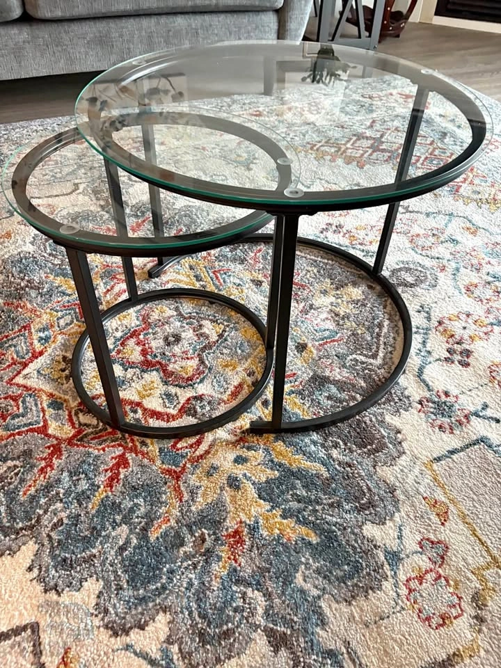 Glass and wrought iron occasional tables