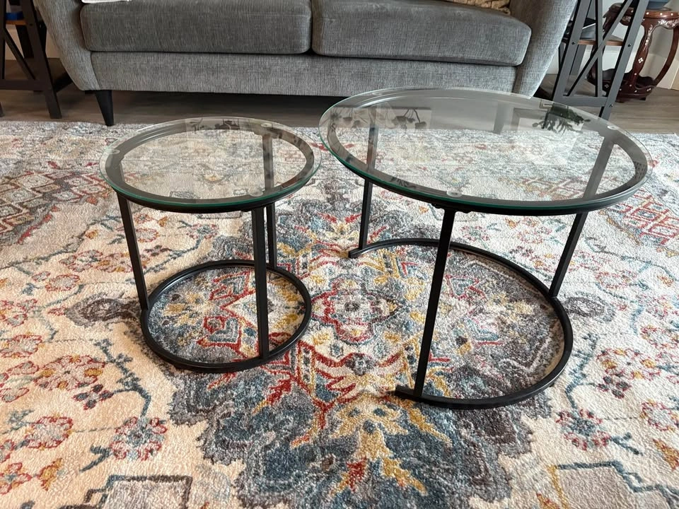 Glass and wrought iron occasional tables - photo 2