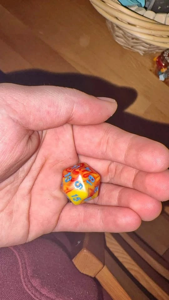 Marbled Orange and Yellow D20 Die