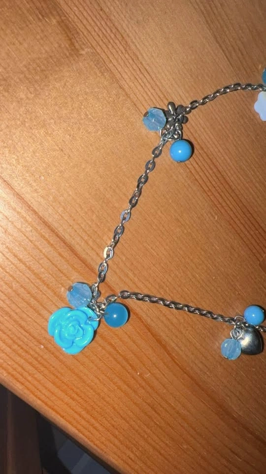 Blue Beaded Floral Charm Necklace - photo 2