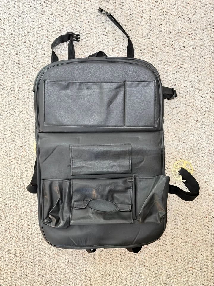 Black Faux Leather Car Back Seat Organizer