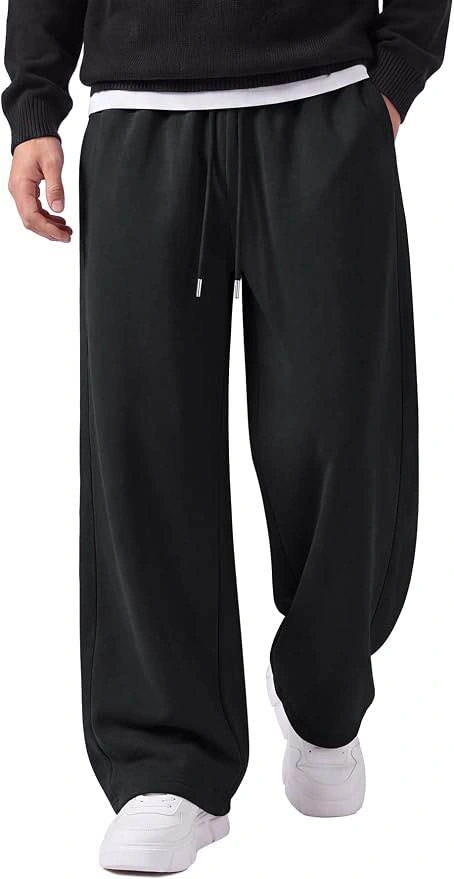 (NEW) Mens Baggy Sweatpants Wide Leg • Black • Size small - photo 3