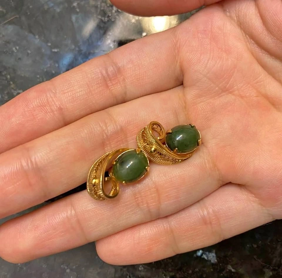 Vintage gold plated Jade earrings