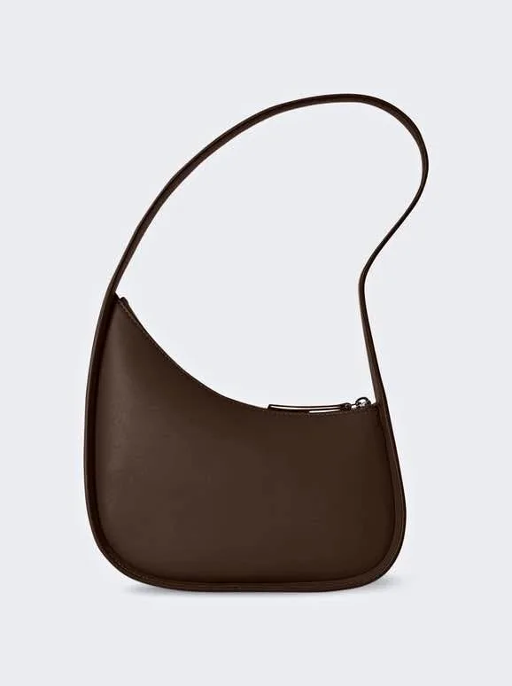 Chic Dark Brown half moon shaped Shoulder Bag - Genuine leather thumbnail