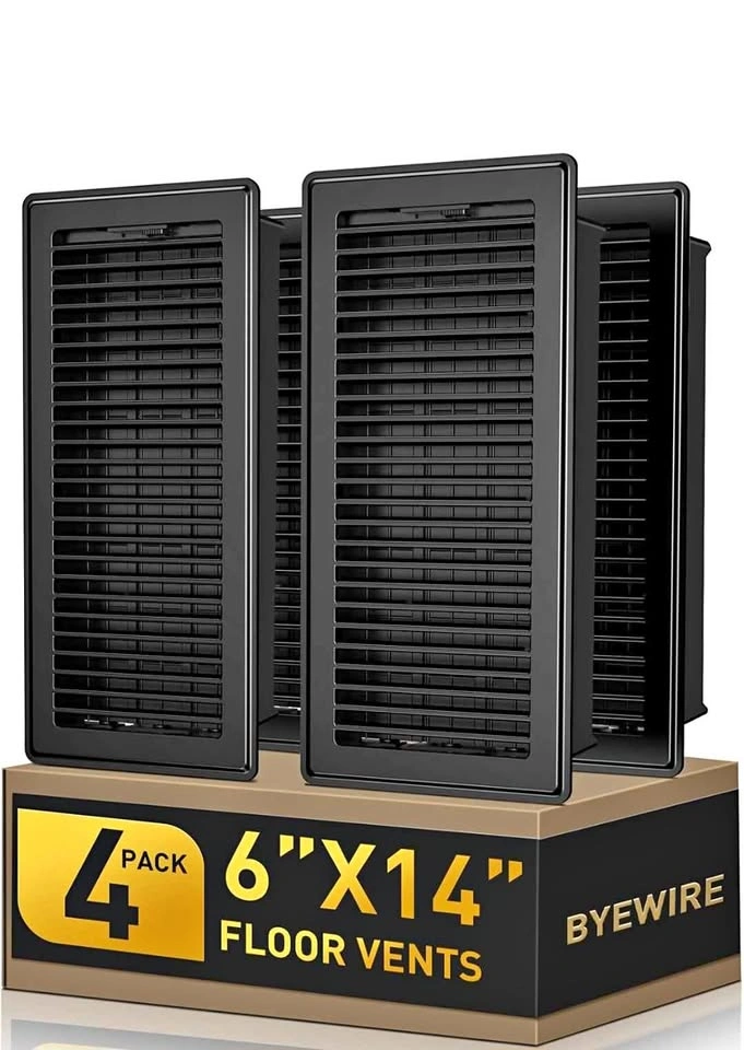 BYEWIRE Floor Register 6x14 - 4 Pack Black
