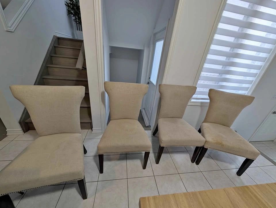 Set of Beige Linen Upholstered Dining Chairs