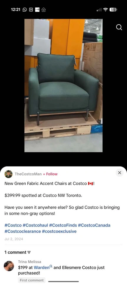 Costco Pair of Olive Green Accent Armchairs with Wood Base - photo 4