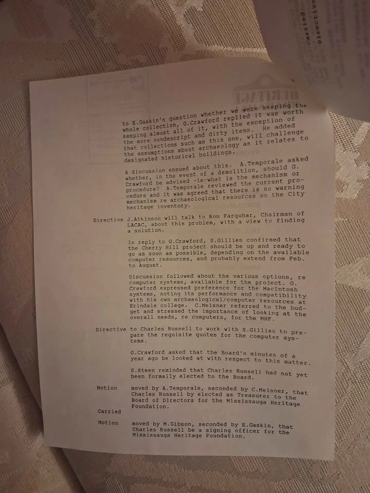 Vintage 1991 Heritage Mississauga Board Meeting Minutes Document - photo 2