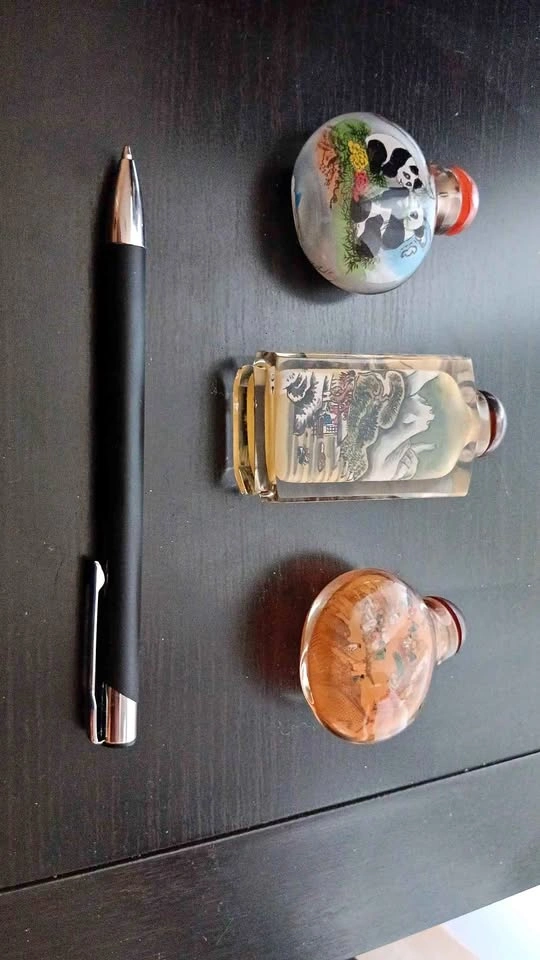 Vintage Chinese Hand Painted Glass Bottles - Set of 3