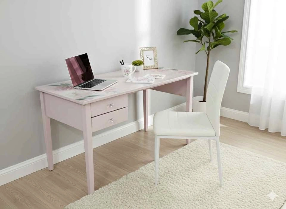 Refurbished IKEA Solid Pine Writing Table - Floral Design