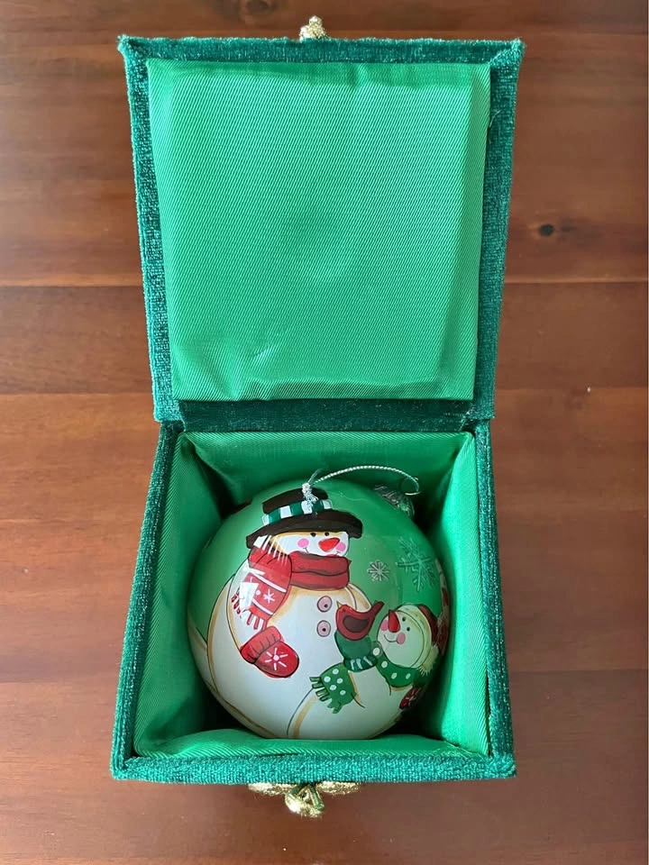 2012 Hand-Painted Reverse Glass Christmas Ornament with Satin Bo