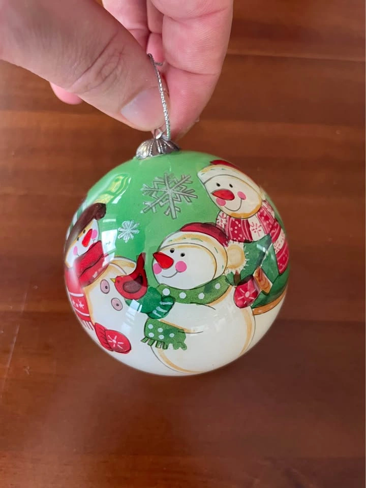 2012 Hand-Painted Reverse Glass Christmas Ornament with Satin Bo - photo 2