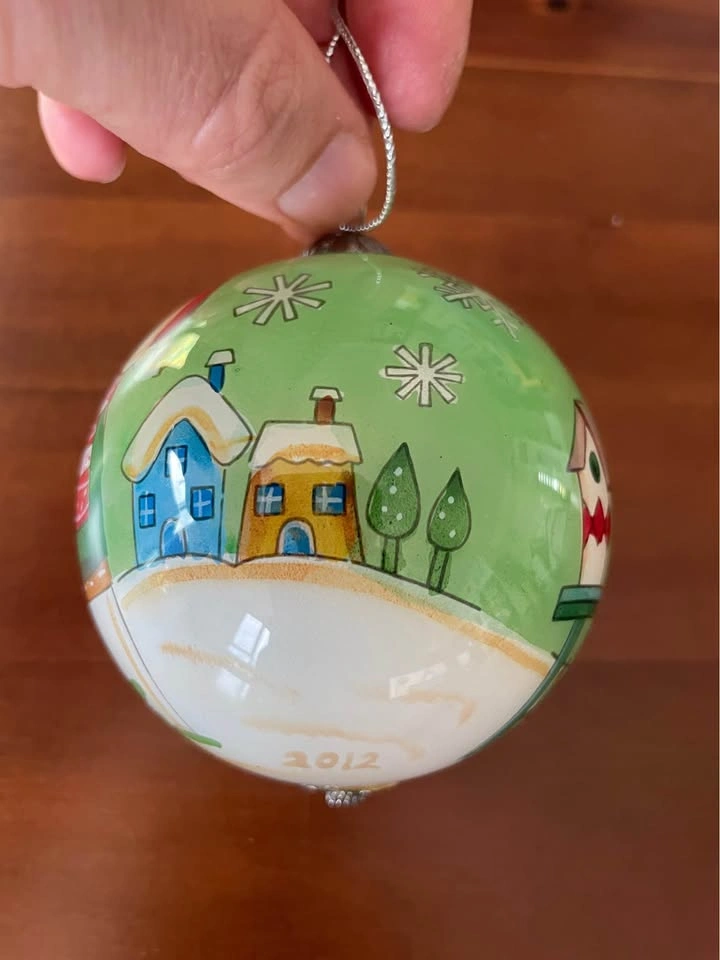 2012 Hand-Painted Reverse Glass Christmas Ornament with Satin Bo - photo 3