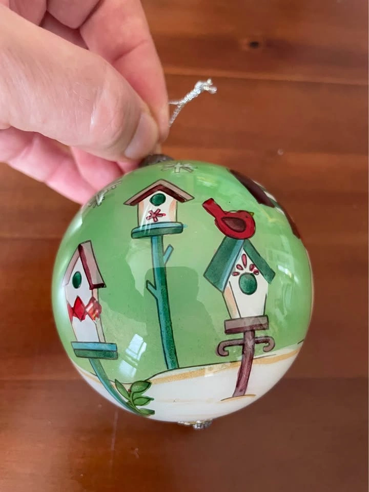 2012 Hand-Painted Reverse Glass Christmas Ornament with Satin Bo - photo 4