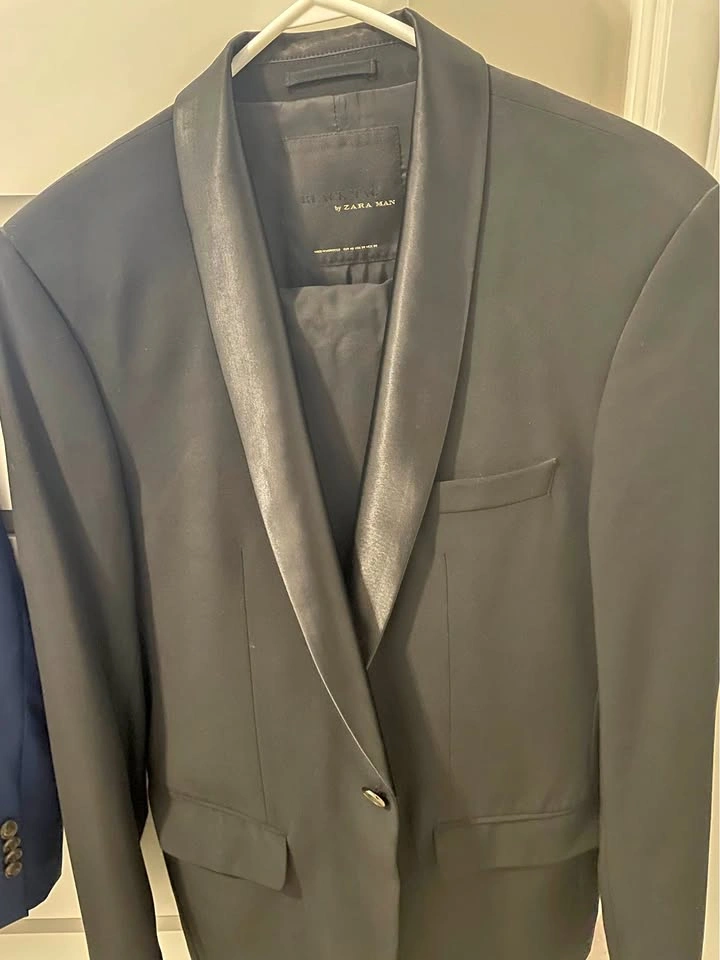 Zara Man Black Tag Tuxedo Jacket Size 38 2 piece