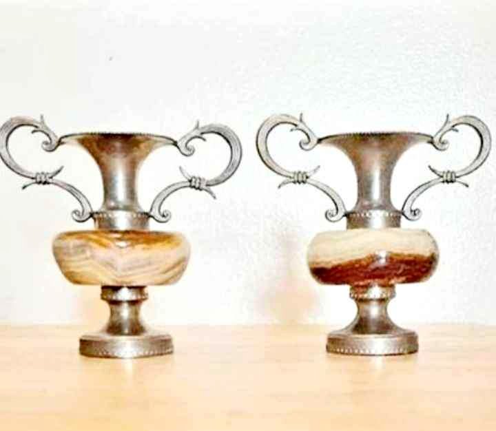 Vtg Roman Greek Pewter & Onyx Amphorae