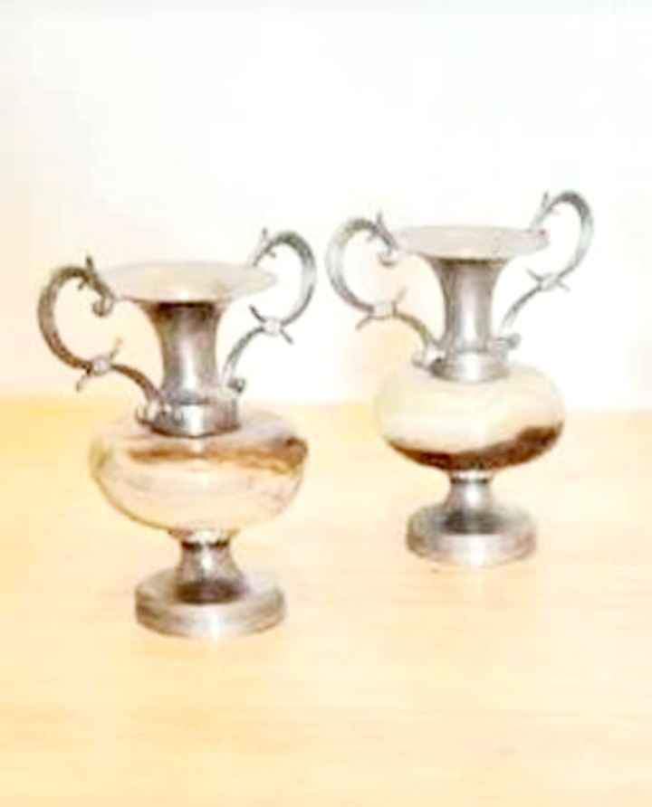 Vtg Roman Greek Pewter & Onyx Amphorae - photo 2