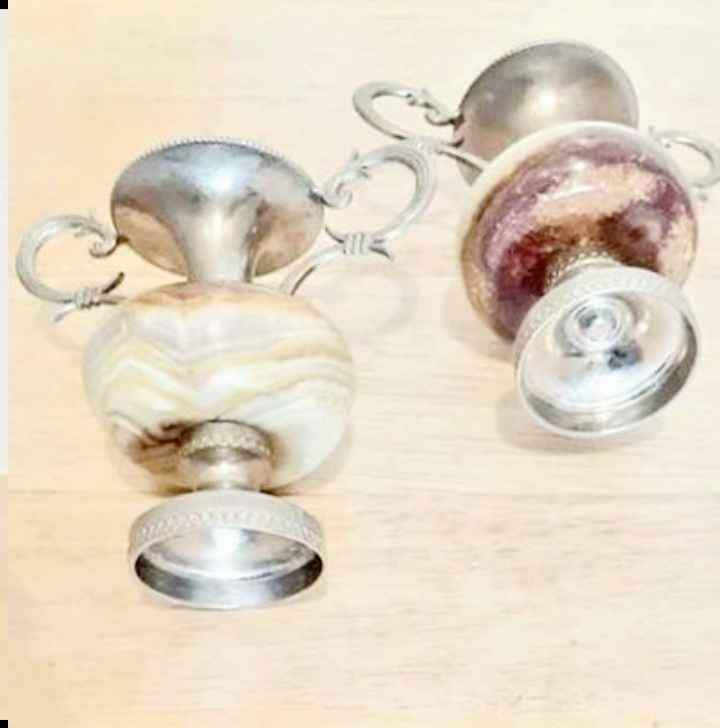 Vtg Roman Greek Pewter & Onyx Amphorae - photo 4